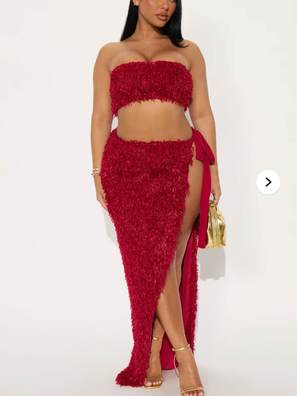 Flirt And Flair Feather Maxi Skirt Set- Burgundy